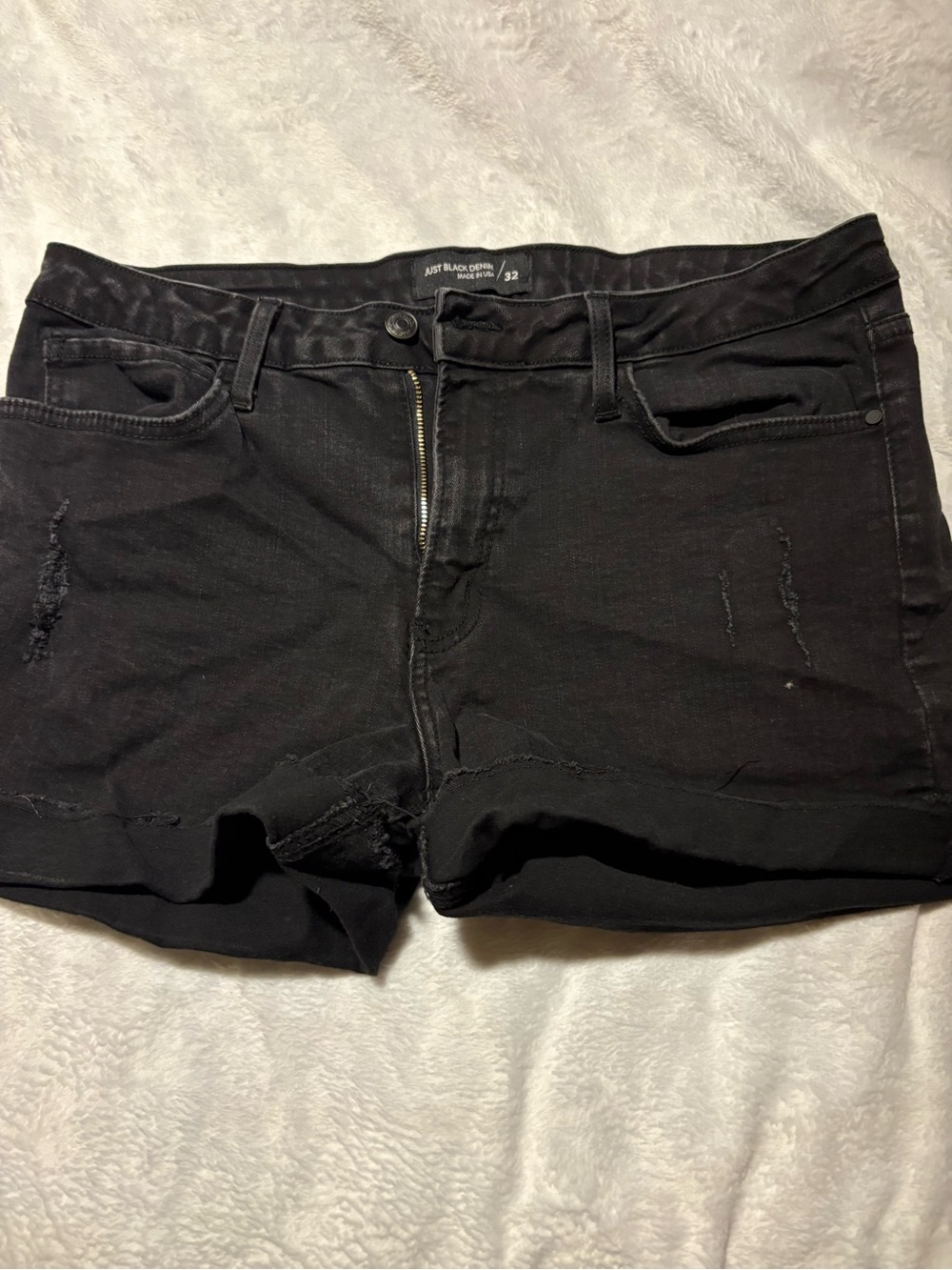 Just Black Distressed Black Denim Cutoff Shorts